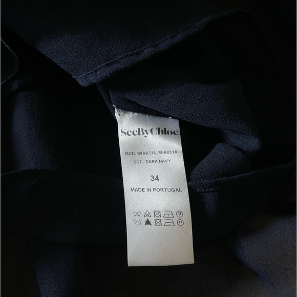 See by Chloe|Sheer Sleeve Peplum Ruffle, Slightly Cropped Top•••Navy, Size small - Picture 9 of 11